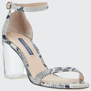 Stuart Weitzman Nearlynude Clear Heel Snake Print Sandal Heels Size 7